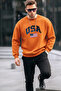 Men's Usa Print Comfort Orange Sweatshirt - 3