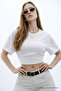 Women's Basic White Crop Blouse with Waist Detail - 2