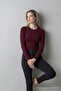 Women's Long Sleeve Crew Neck Burgundy Blouse - 4