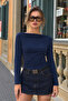 Women's Navy Blue Basic Fitted Blouse - 2