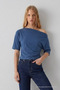 Women's Off-Shoulder Short Sleeve Blue Blouse - 3