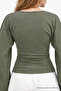 Women's Raglan Sleeve Textured Crop Khaki Blouse - 6