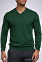 Men's Long Sleeve Loose V-Neck Green Knit Sweater - 3