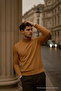 Men's Long Sleeve High Neck Loose Fit Brown Knit Sweater - 4