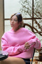 Women's Oversize Thick Soft Crew Neck Sweatshirt Candy Pink - 2