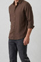 Men's Long Sleeve Comfortable Brown Muslin Shirt - 6