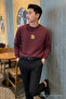 Men's Tiger Printed Loose Fit Burgundy Sweatshirt - 3