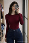 Women's Cotton Crew Neck Slim Fit 3-Piece Blouse - 2