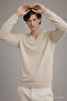 Men's Winter Loose Cream V-Neck Knit Sweater - 3