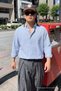 Men's Relax Fit Striped A.Blue Casual Linen Shirt - 3