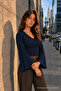 Women's Knitted Cotton Slim Fit Navy Blue Blouse - 4
