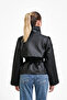 Premium Faux Leather Stand Collar Lined Women's Leather Jacket - 2
