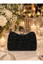 Women's Stylish Hand and Shoulder Clutch Portfolio Silver Case Black Stone Evening Dress Bag - 3
