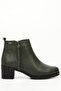 KHAKI FLOTER Gön Genuine Leather Round Toe Heeled Rubber Sole Zippered Women's Daily Boots 51460