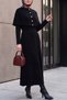 Ribbed Skirt, Elastic Waist, Cape Detail, Long A-Line Buttoned Knit Dress - Black