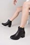 92157 Black Genuine Leather Winter Heeled Women's Boots - 2