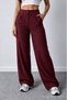 Women's Burgundy Stretch Fabric Palazzo Loose Wide-Leg Pants - 2