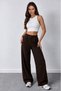 Women's Brown Stretch Fabric Palazzo Relaxed Wide-Leg Pants - 5