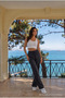 Black Linen Blend Loose-Fit Elastic Waist Pants - 2