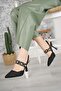 Fls 660 Black Straw 9cm Heeled Women's Sandals