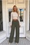 Women's Khaki Relaxed Fit Wide Leg Lycra Pants - 7