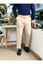 Belt Detailed Italian Cut Fabric Trousers Cream