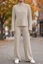 Women's Turtleneck Cotton Striped Pattern Casual Relaxed Two-Piece Set - 3