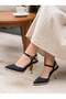 Uraz 600 Black Satin Gold Heeled Women's Sandals - 2