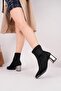 Senyo 865 Black Satin Stretch Mirror Heel Women's Boots - 2