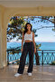 Black Linen Blend Loose-Fit Elastic Waist Pants - 5