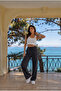 Black Linen Blend Loose-Fit Elastic Waist Pants - 6