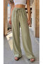 High Waist Loose Fit Linen Blend Pants - 4