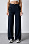 Women's Navy Blue Stretch Fabric Palazzo Relaxed Wide-Leg Pants - 3