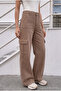 Women's Cargo Pocket Palazzo Cut Stretch Fabric Mink Trousers - 2