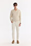Men's Ecru Plain Washed Cotton Elastane Madrid Comfort Slim Fit Jean Trousers A61Y3508 - 7
