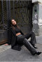 Women's Black Leather High-Waisted Wide-Leg Cargo Pants - 6