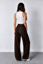 Women's Brown Stretch Fabric Palazzo Relaxed Wide-Leg Pants - 6