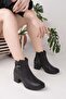 92157 Black Genuine Leather Winter Heeled Women's Boots - 4