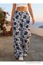 Women's Floral Patterned High Waist Summer Fabric Elastic Waist Trousers