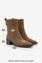 Women's Pointed Toe Gold Detailed Heeled Boots Kenor Tobacco Brown Suede - 8