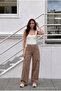 Women's Cargo Pocket Palazzo Cut Stretch Fabric Mink Trousers - 5