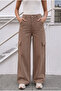 Women's Cargo Pocket Palazzo Cut Stretch Fabric Mink Trousers - 3