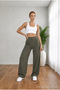 Women's Khaki High Waist Loose Fit Lycra Wide Leg Palazzo Trousers - 3
