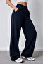 Women's Navy Blue Stretch Fabric Palazzo Relaxed Wide-Leg Pants - 5