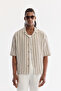 Men's Ecru Openwork Lapel Collar 100% Cotton Soft Touch Short Sleeve Comfort Fit Shirt A61Y2043