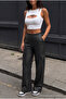 Women's Leather High Waist Wide Leg Cargo Pants with Pockets - 5