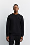 Men's Black Crew Neck Printed Cotton Regular Fit Sweatshirt A62Y1273
