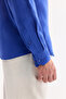 Men's Cobalt Blue Buttoned Collar 100% Linen Comfort Fit Shirt B002191 - 4