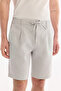 Men's Gray Elastic Waist Linen Blend Relaxed Fit Shorts B003731 - 4