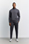 Men's Anthracite Stand Collar Zippered Easy-Iron Cotton Regular Fit Sweatshirt A62Y1222 - 6